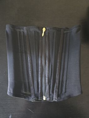 Black Waist Cincher Corset with Gold Zipper